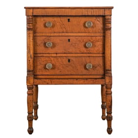 19th c Ohio Maple Sheraton Three Drawer work table