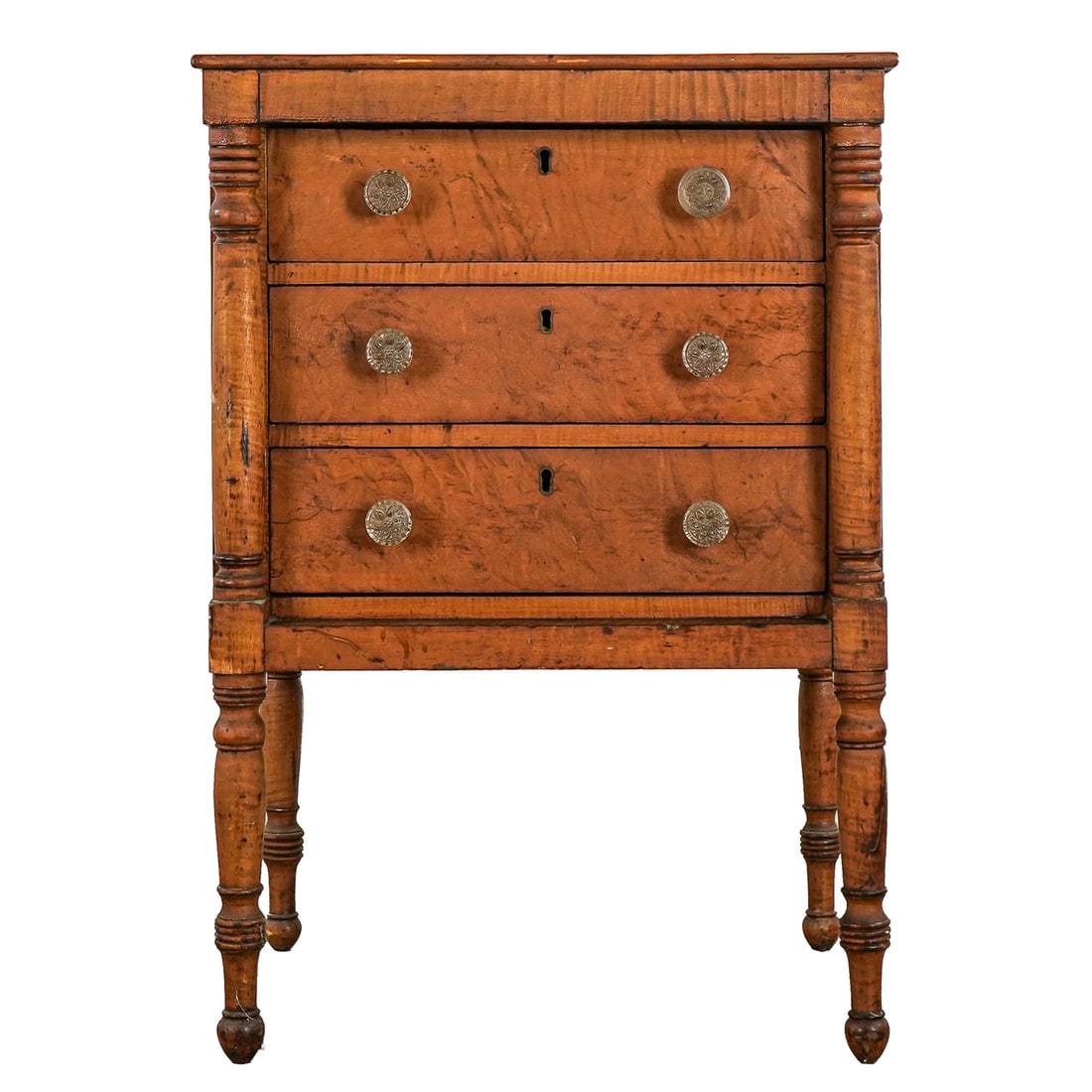 19th c Ohio Maple Sheraton Three Drawer work table (1 of 7)