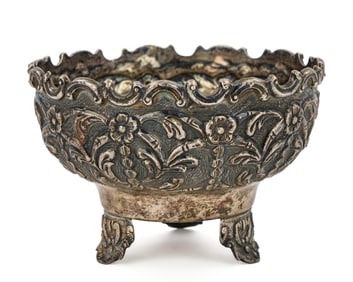 Heavy Silver Repousse Footed Bowl