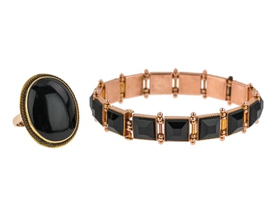Victorian Onyx & Yellow Gold Ring & Bracelet