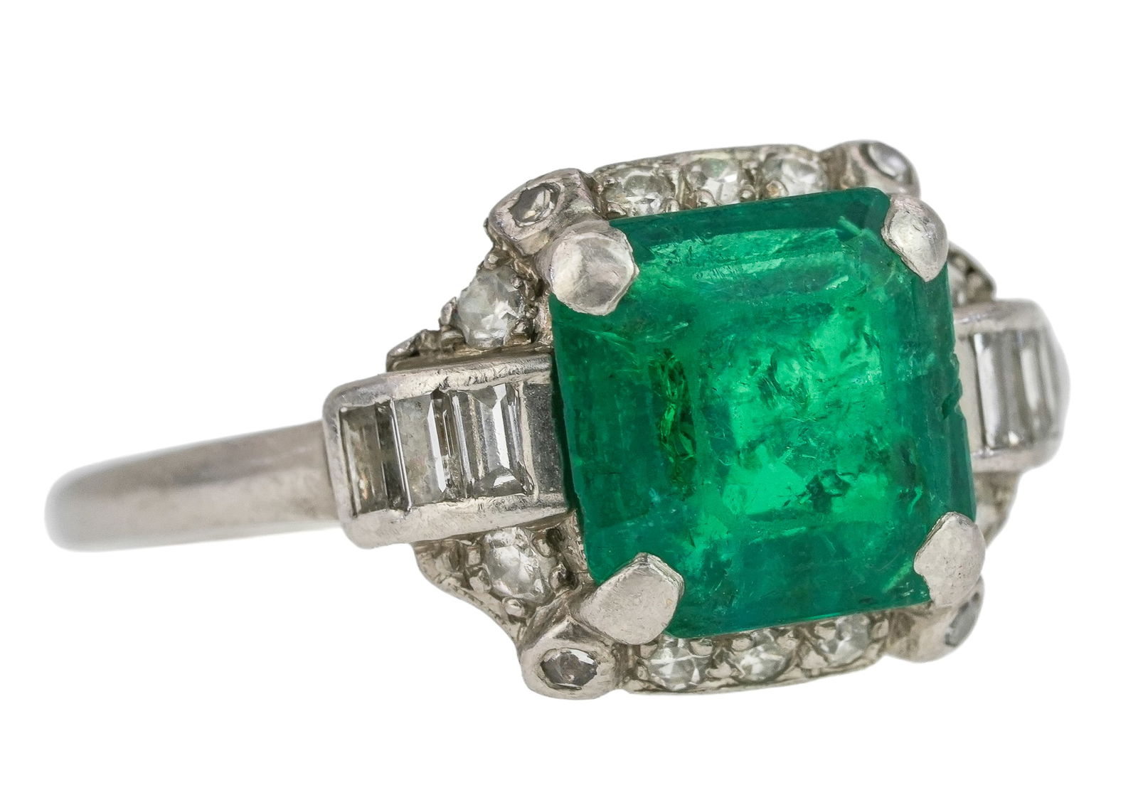 Marcus Platinum Diamond & 1.8 CT Emerald Ring (1 of 7)