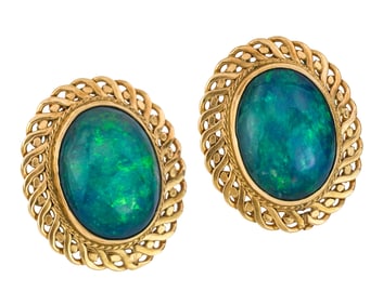 Yellow Gold & Opal Earrings