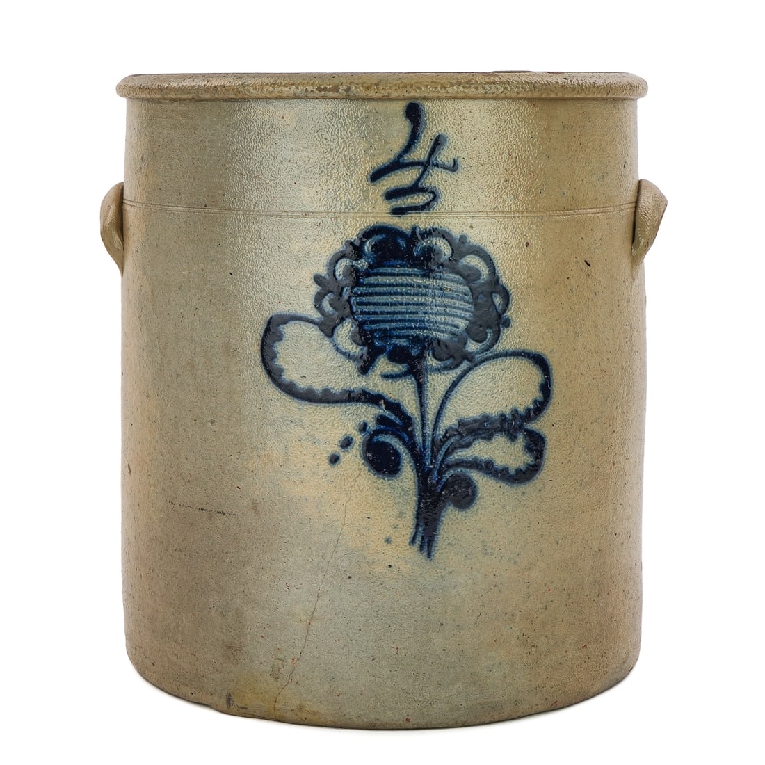 Unmarked 4 Gallon Blue Decorated Crock (1 of 7)