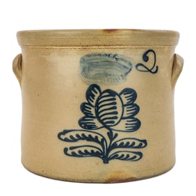 J Burger Jr Rochester Blue Decorated Crock