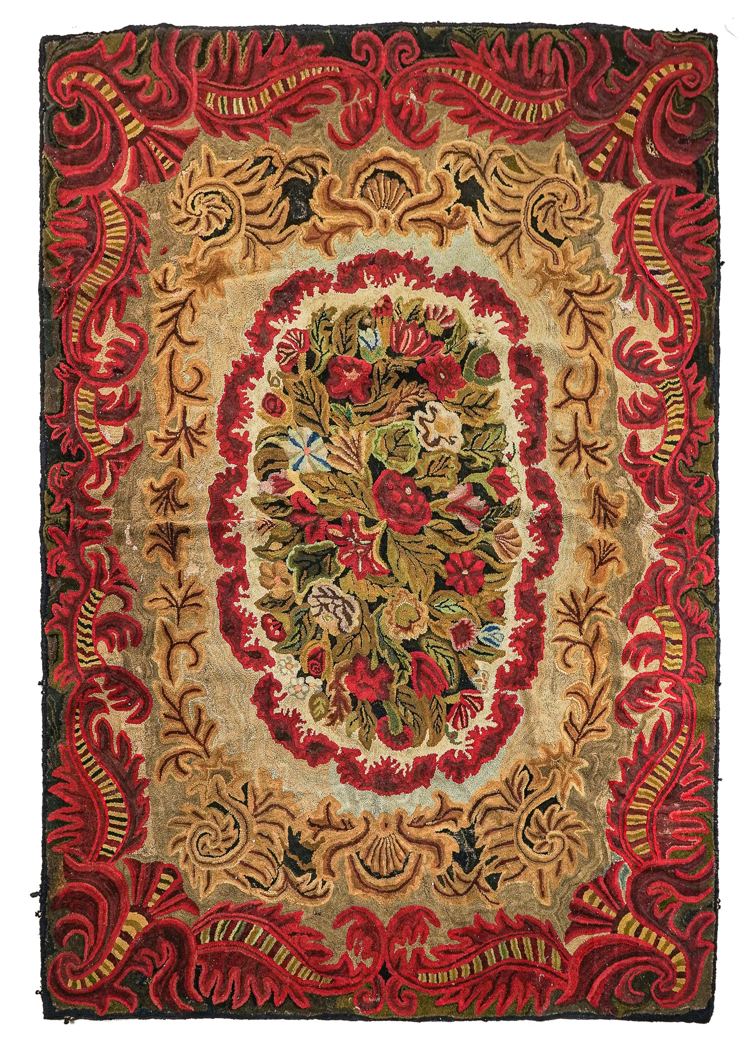 Large Colorful 19th c Hooked Rug (1 of 4)