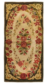 19th c Floral Hooked Rug