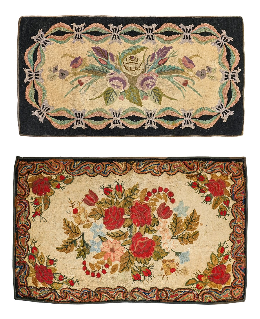 Two 19th c Floral Hooked Rugs (1 of 10)