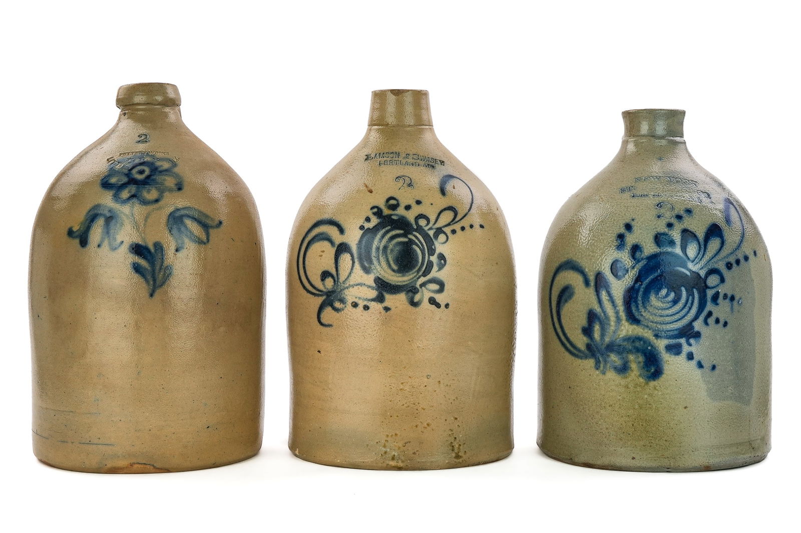 Three 19th c Blue Decorated Jugs (1 of 7)
