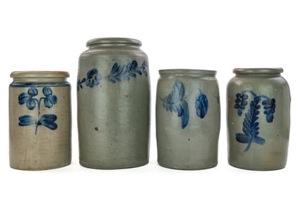 Four 19th c PA Stoneware Crocks