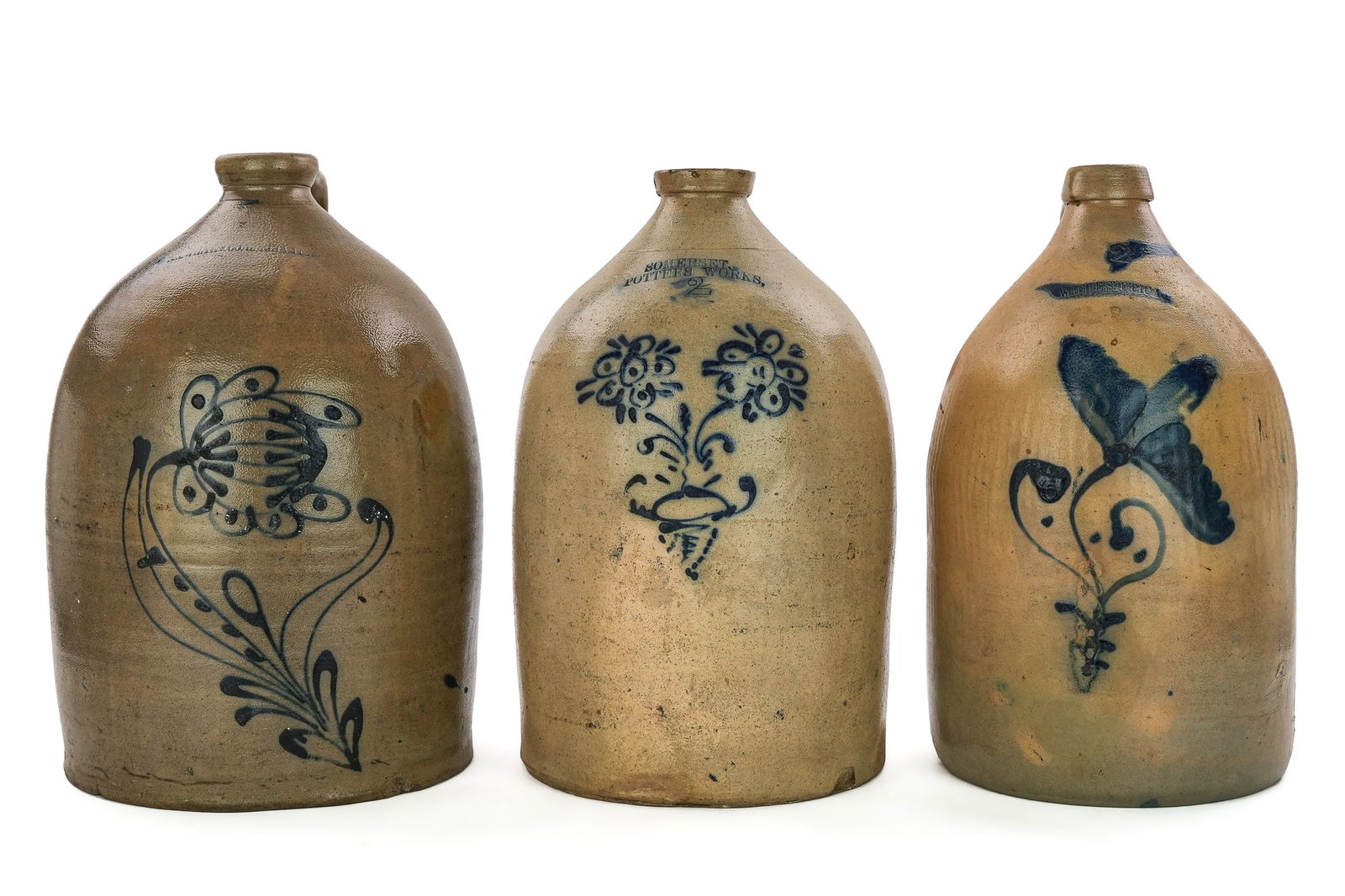Three 19th c Blue Decorated Jugs (1 of 7)