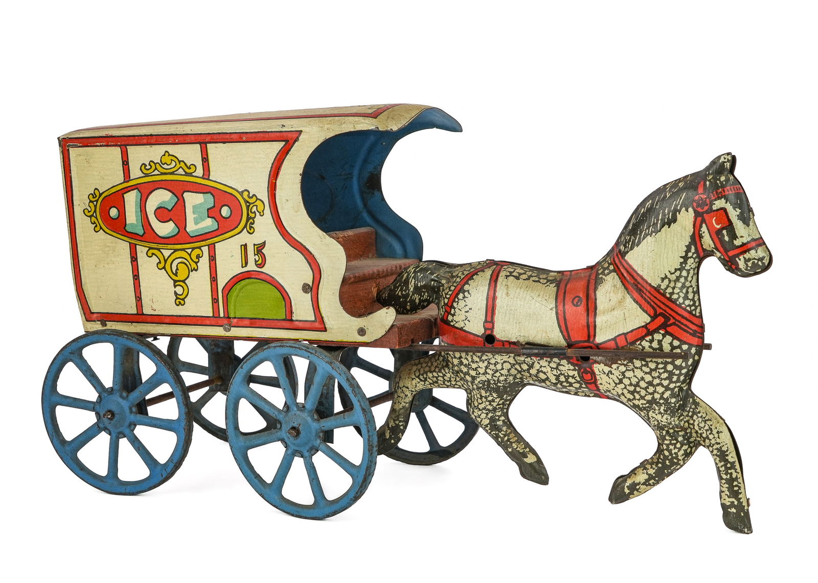 Ca 1910 Converse Tin Litho Toy Horse Drawn Ice Wagon (1 of 6)