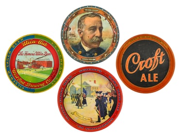 Four Vintage Tin Litho Beer Trays
