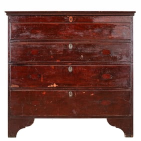 19th c Birch 2 false over two real drawer blanket chest