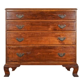 18th c Chippendale cherry 4 drawer chest