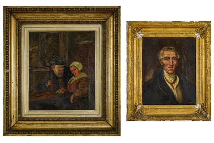 Two 19th c oil on canvas paintings,