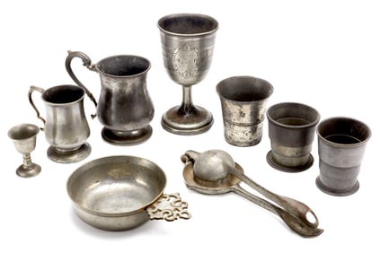 8 19th c Pewter Vessels