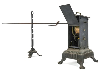 19th Cook Fireplace Clock Work Iron Spit