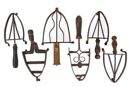 Riveted Iron Trivets with Wooden Handles (6 pcs)