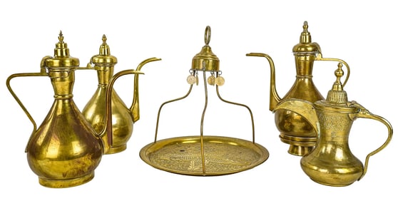 Turkish Brass Ewers, Teapots, Tea Tray