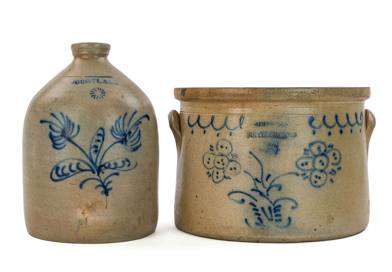 19th c Blue Decorated Crock & Jug (1 of 6)