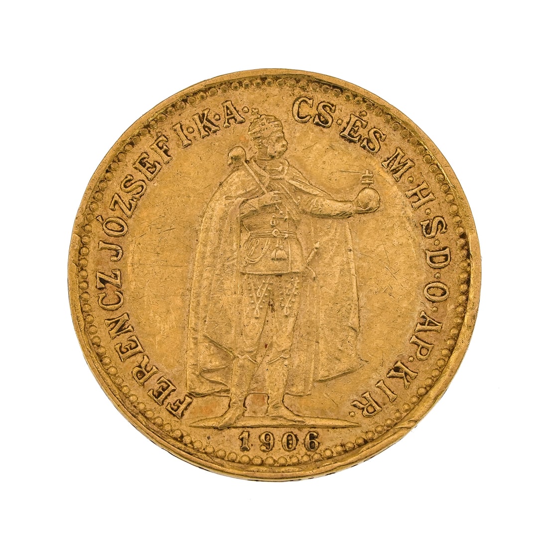 1906 10 Korona Gold Coin: 1906 10 Korona Hungarian gold coin.