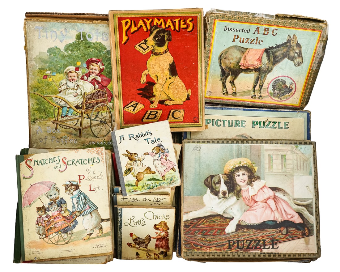 Paper Litho Puzzles, Children's Books: Paper litho and wood puzzles, children's "toy" books (37 pcs)