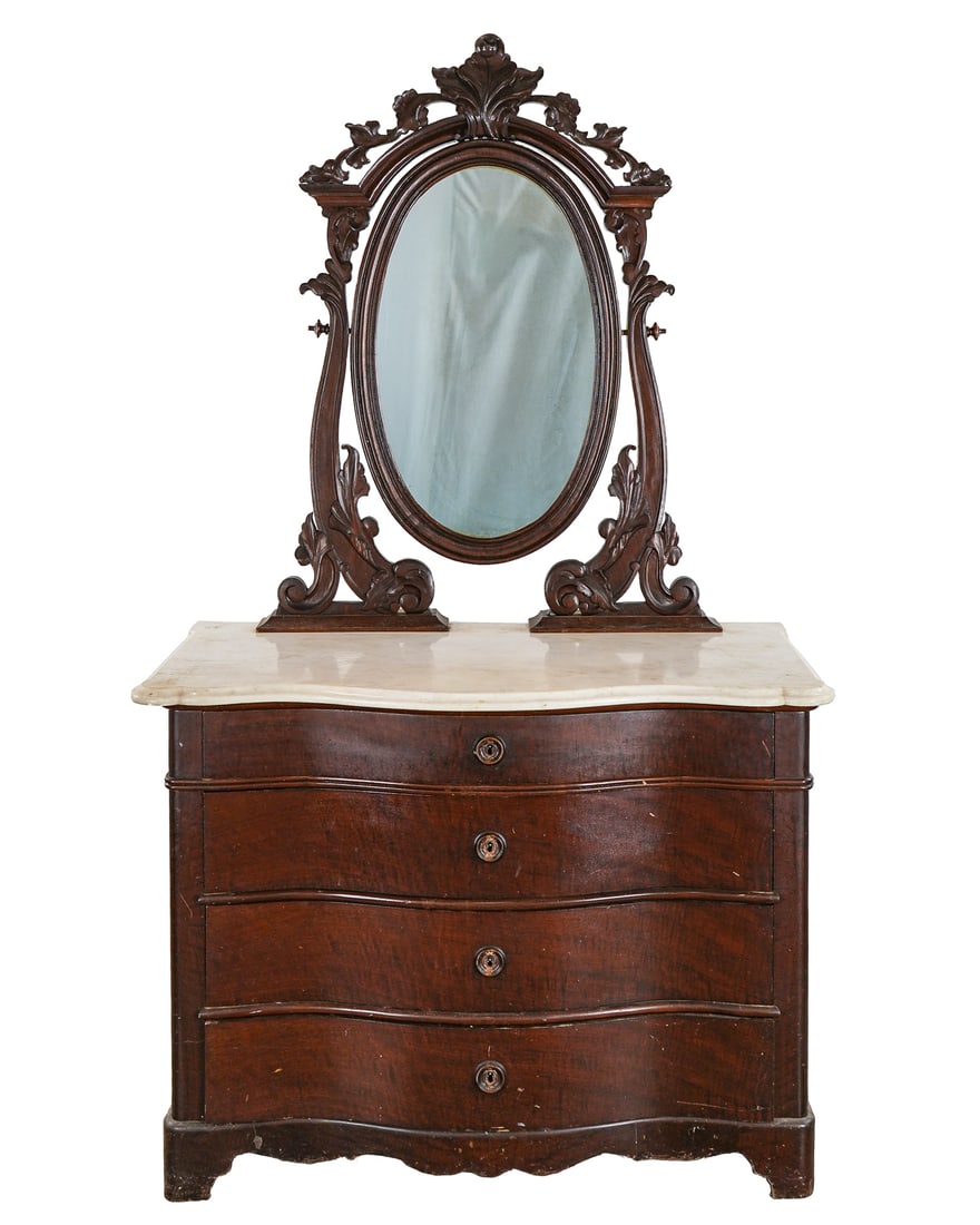 Victorian Walnut Marble top 4 drawer chest: Victorian 19th c marble top four drawer 77 x 43 x 21"