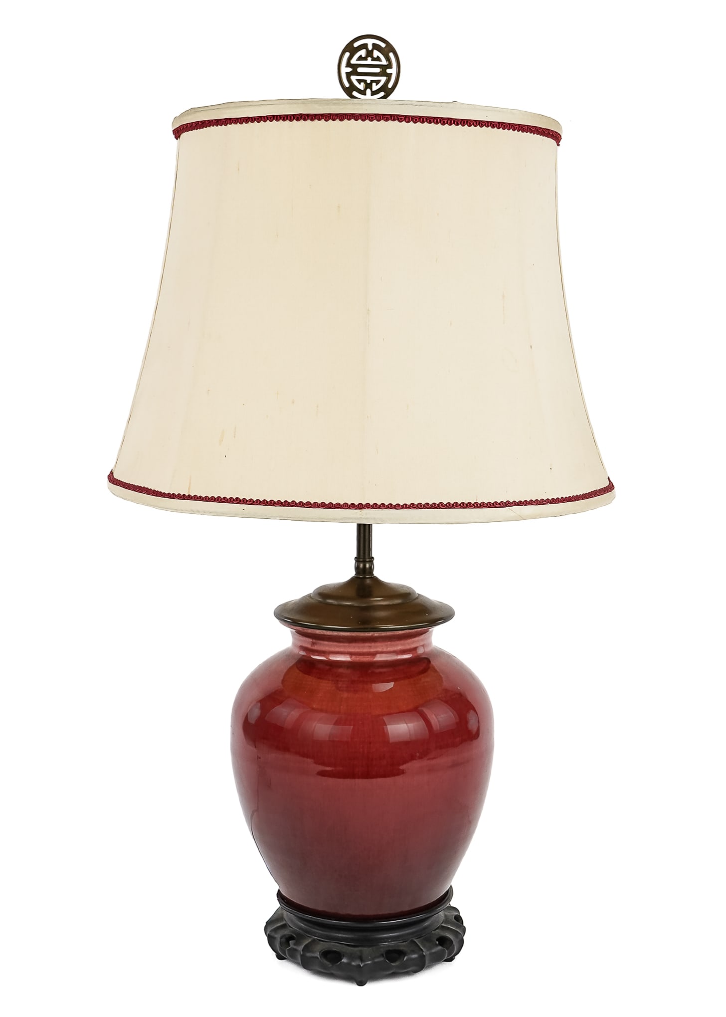 Chinese Red Flambe Glaze Porcelain Vase Lamp (1 of 7)