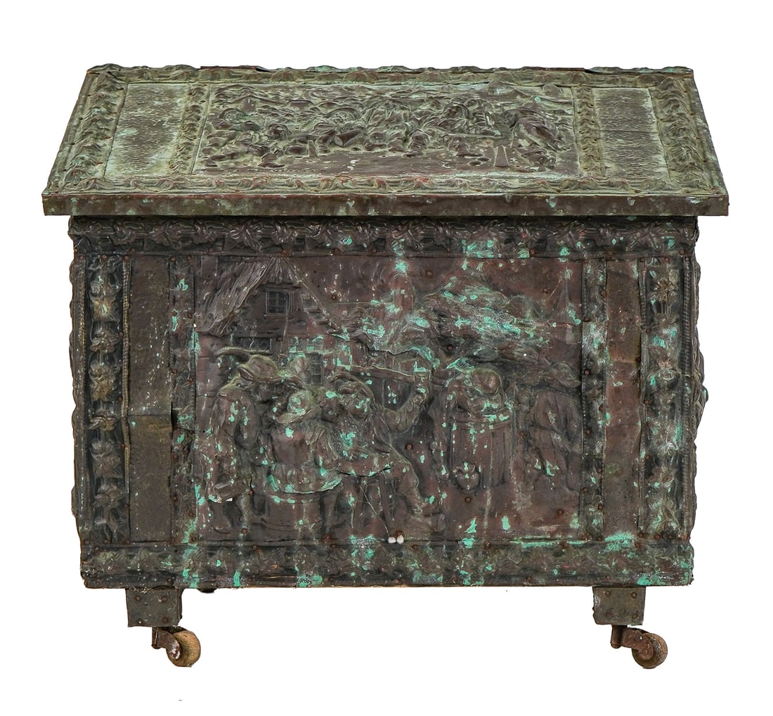 English Embossed Brass Kindling Box (1 of 5)