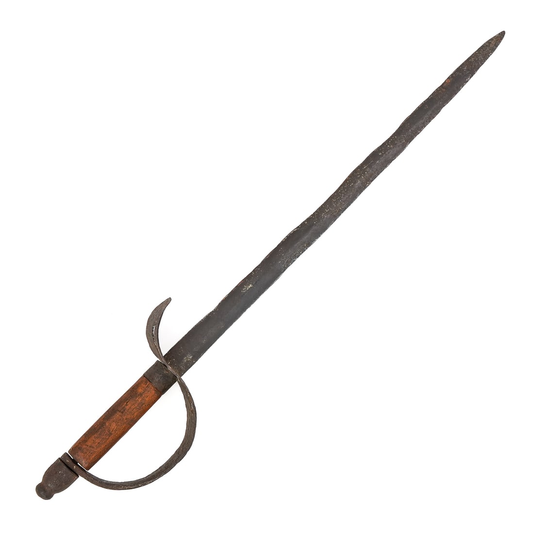 Sword from the Debris Field of the Philadelphia: Sword from the debris field of the Philadelphia (sunk in Lake Champlain 1776), wooden handle replaced, blade length 22", overall length 29", with written history of the acquisition of the sword,