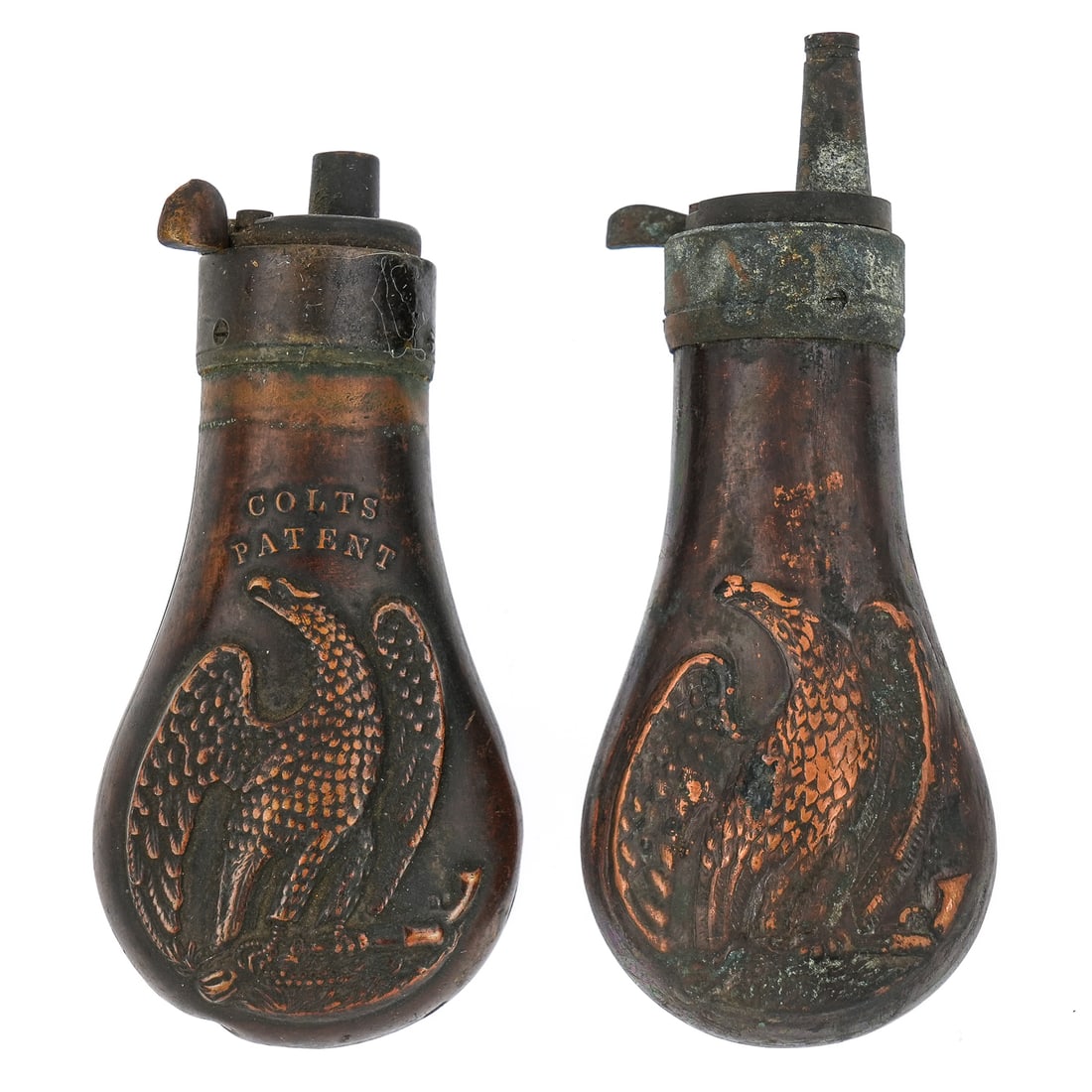 2 Colt 1849 Pocket Model Eagle Powder Flasks - 2