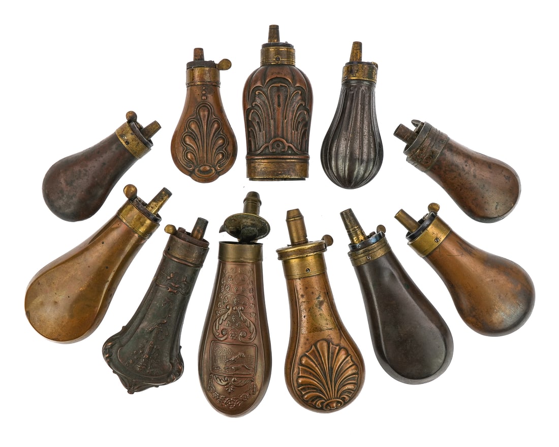 11 19th c Pistol Powder Flasks (1 of 7)