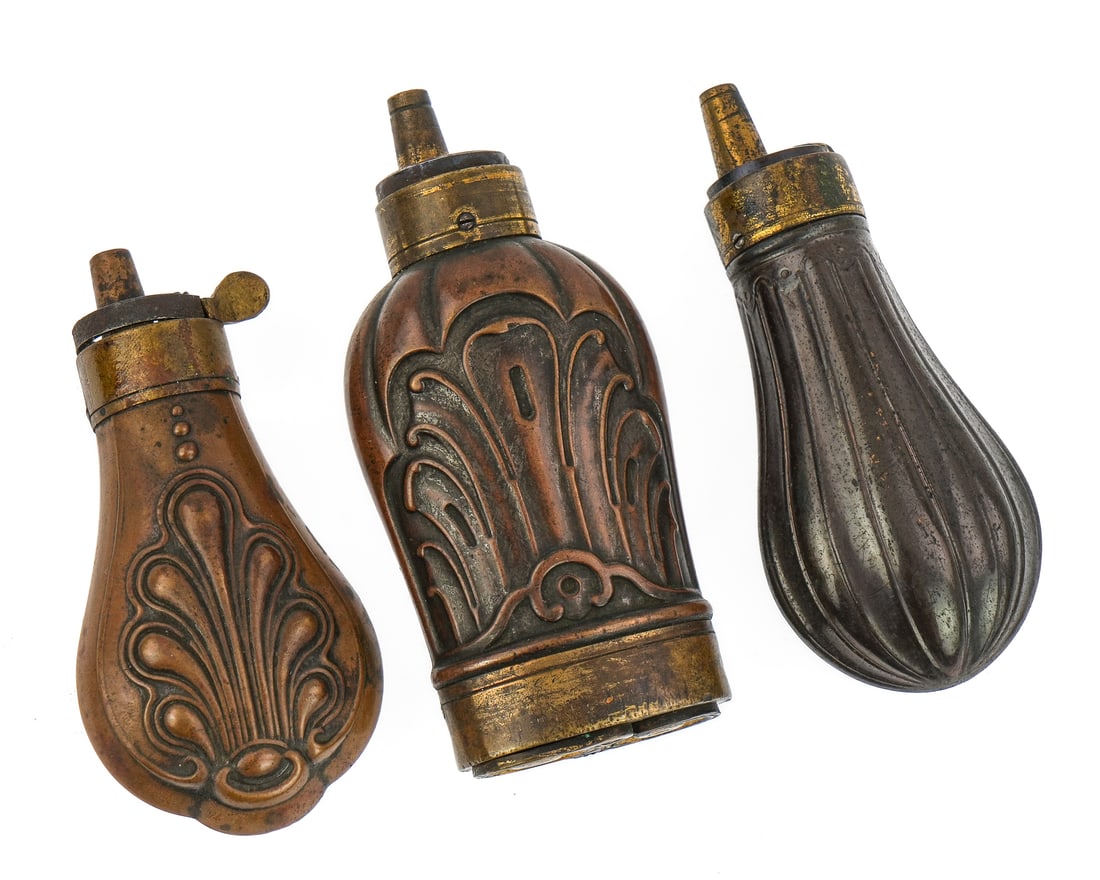 11 19th c Pistol Powder Flasks - 2