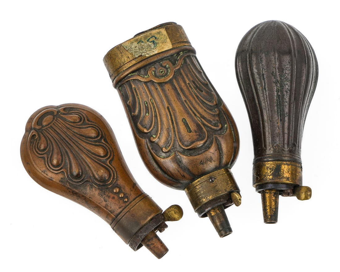 11 19th c Pistol Powder Flasks - 3