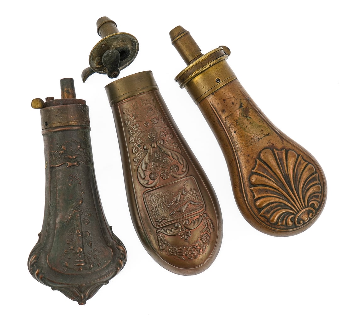 11 19th c Pistol Powder Flasks - 4