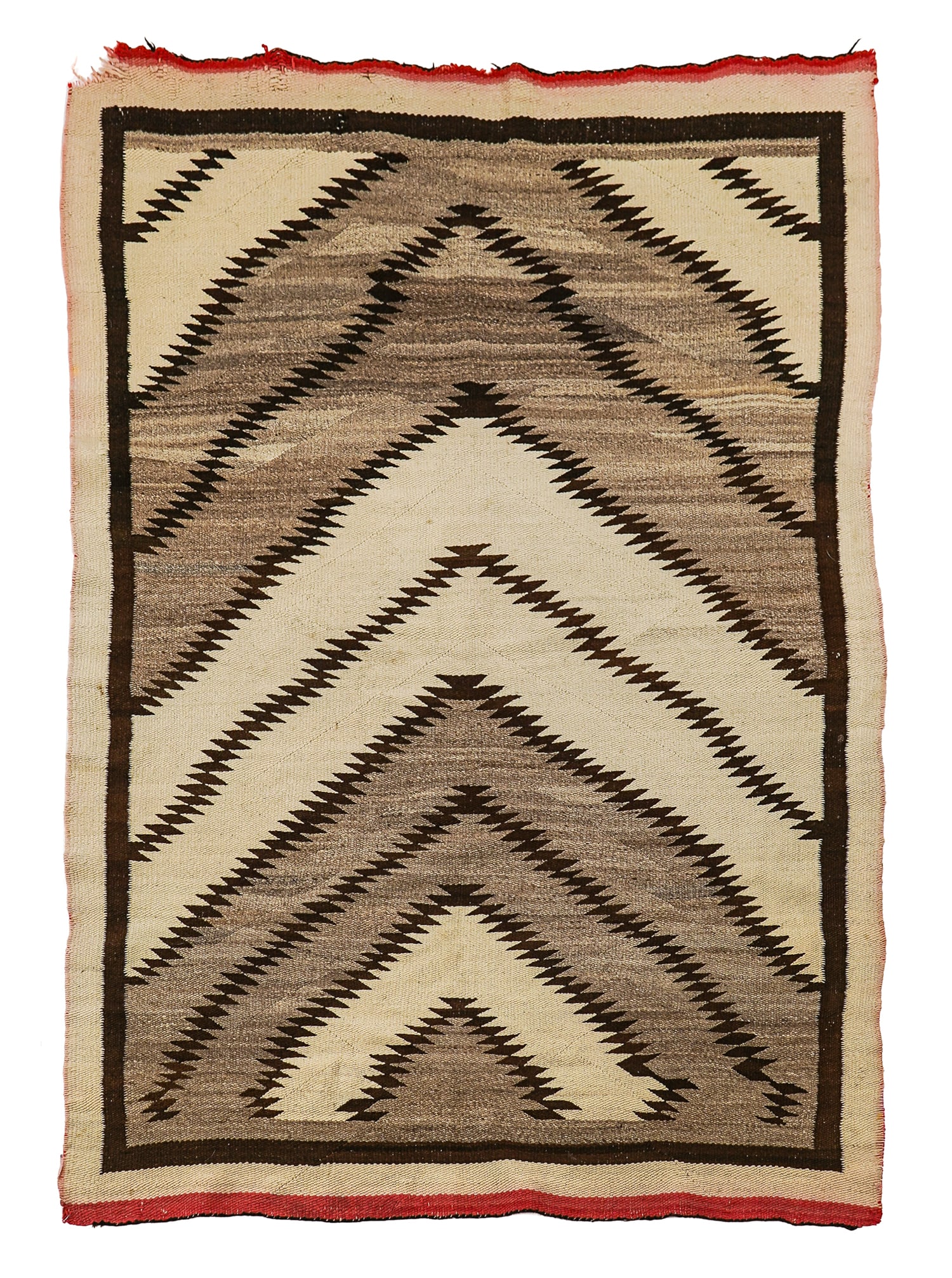 1930's Navajo Two Grey Hills Dazzler: 1930's Navajo Two Grey Hills beige "Eye Dazzler" blanket, corner losses, slight color runs, 49" x 71"