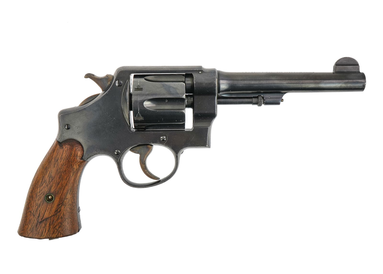 Smith and Wesson Model of 1917 Revolver in . 45: Smith and Wesson Model of 1917 Revolver in .45 - Serial # 49959 Marked US Army - Armory proof marks, over all good condition with some holster wear and minor oxidation. FFl #145 THIS FIREARM REQUIRES