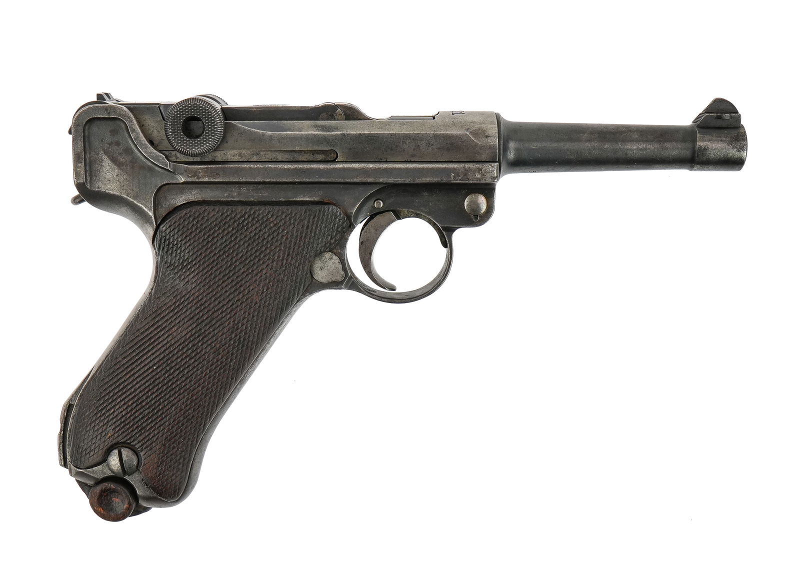 German Interbellum Luger with N mark: German Luger Marked 1921 with crowned N Mark indicating manufacture for civilian market. in 9mm overall good condition with some loss to bluing 8.25" FFL# 150 THIS FIREARM REQUIRES A 4473 BACKGROUND