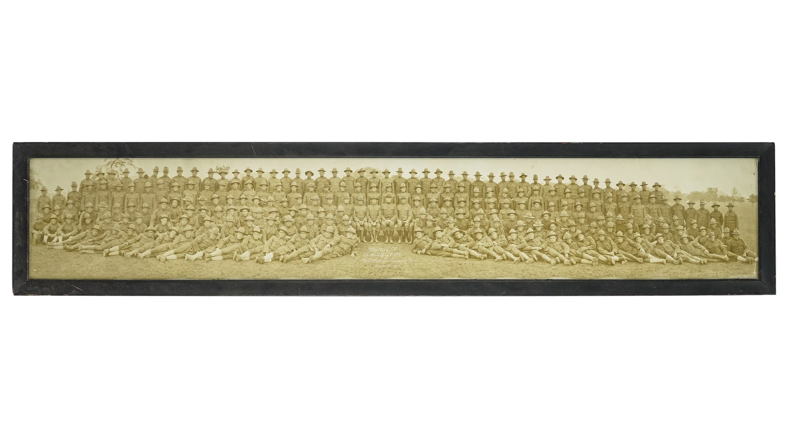 WWI 66th Artillery CAC Long Photo: WWI June 1918 Battery A, 66th Artillery CAC long photo taken at Fort Adams in Newport, RI (Coast Artillery Corps- sent to France in 1918- operated heavy and railway artillery, dubbed "The Big Gun Corp