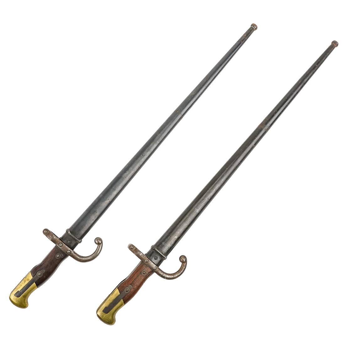 Pre WWI French Long Bayonets: Two late 19th c French bayonets- 1880 Armes de Choit, 1877 St Etienne, both in excellent condition, blade lengths 20 1/2", overall length 25 1/2"