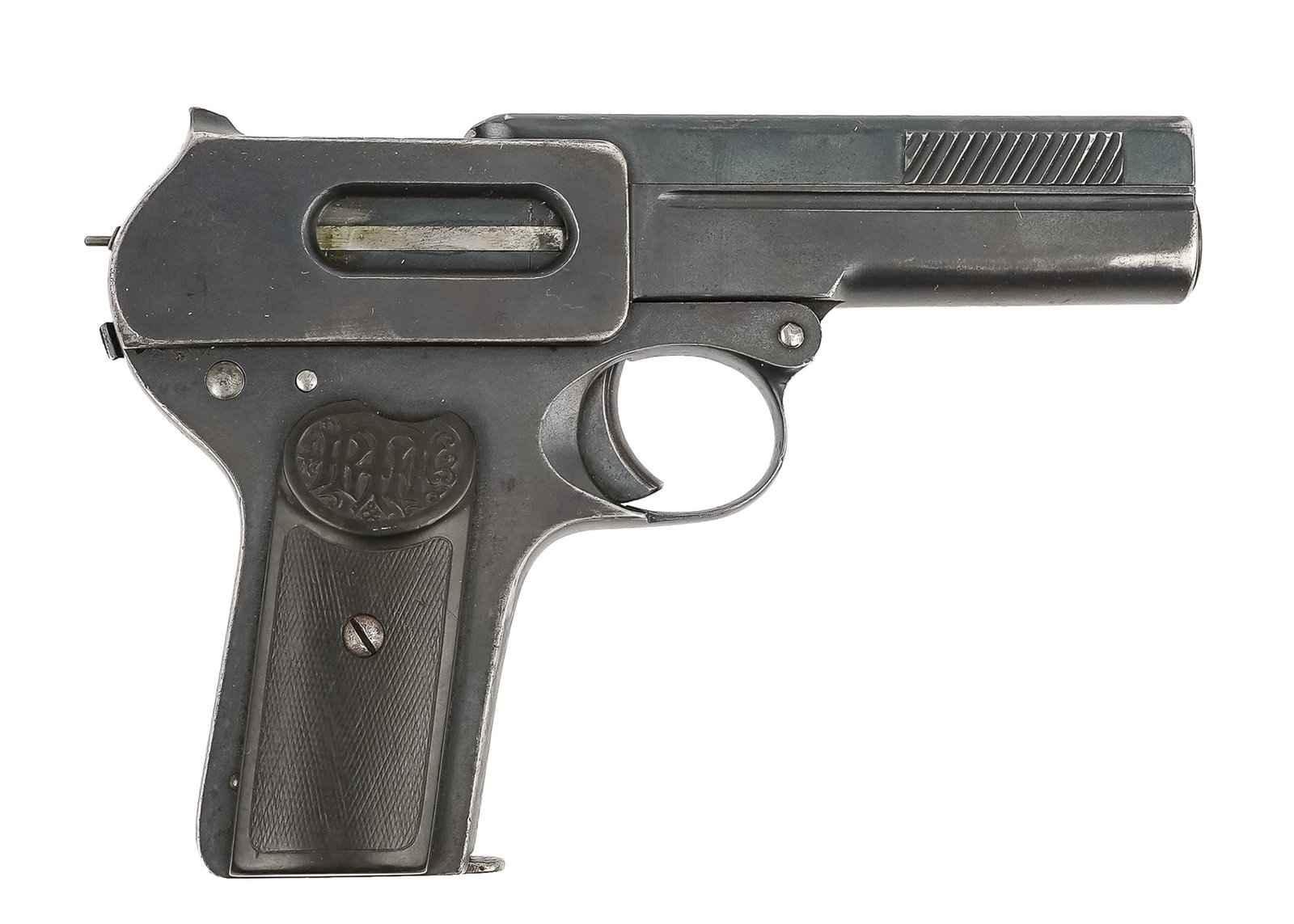 Circa 1907 Dreyse Pistol in 7.65mm: WWI Era German Dreyse Pistol in 7.65mm Marked Rheinmetall Abt. Sommerda Serial Number #242955 FFL#127 THIS FIREARM REQUIRES A 4473 BACKGROUND CHECK OR FFL/C&R TRANSFER. PLEASE CHECK LOCAL LAWS PRIOR