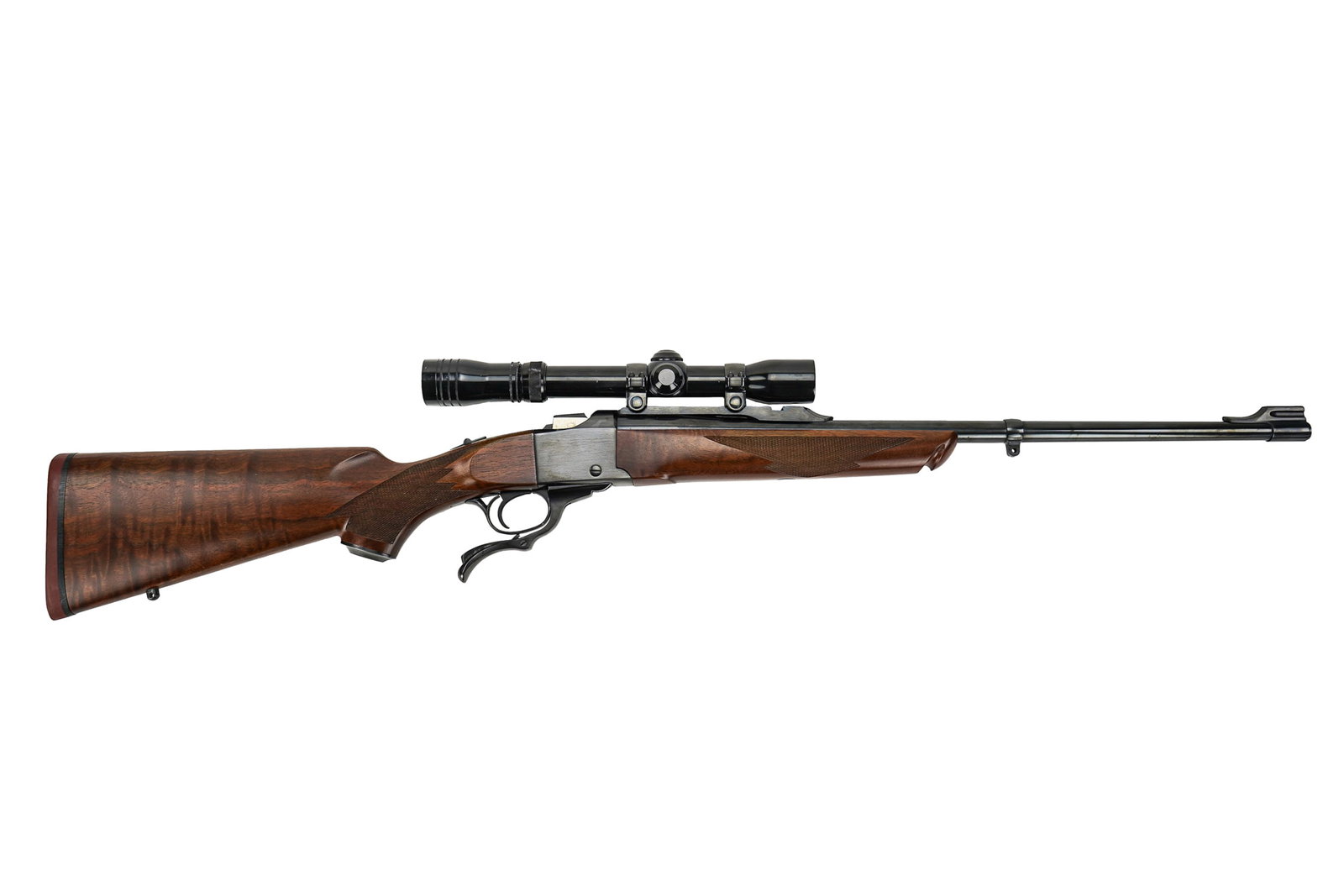 Ruger No. 1 Rifle in .22 Hornet: Ruger Number One (No. 1) Falling Block Rifle in .22 Hornet with Redfield 2x-7x Variable scope 22" barrel 38.5" overall - Serial # 132-81028 FFL# 116 -THIS FIREARM REQUIRES A 4473 BACKGROUND CHECK OR F