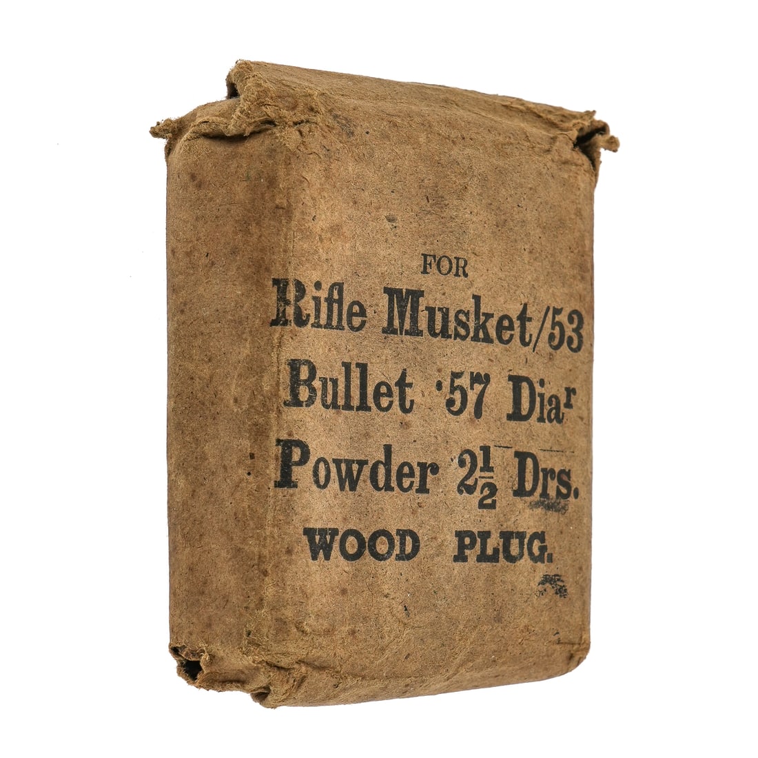 10 Civil War Unopened Paper Cartridges: 10 unopened Civil War paper cartridges most likely used for the 1853 Enfield. Marked on front" For rifle musket /53 Bullet .57 diamr. Powder 2 1/2 Drs. WOOD PLUG". 3" x 3 1/2" x 1 1/4". The Enfield 18