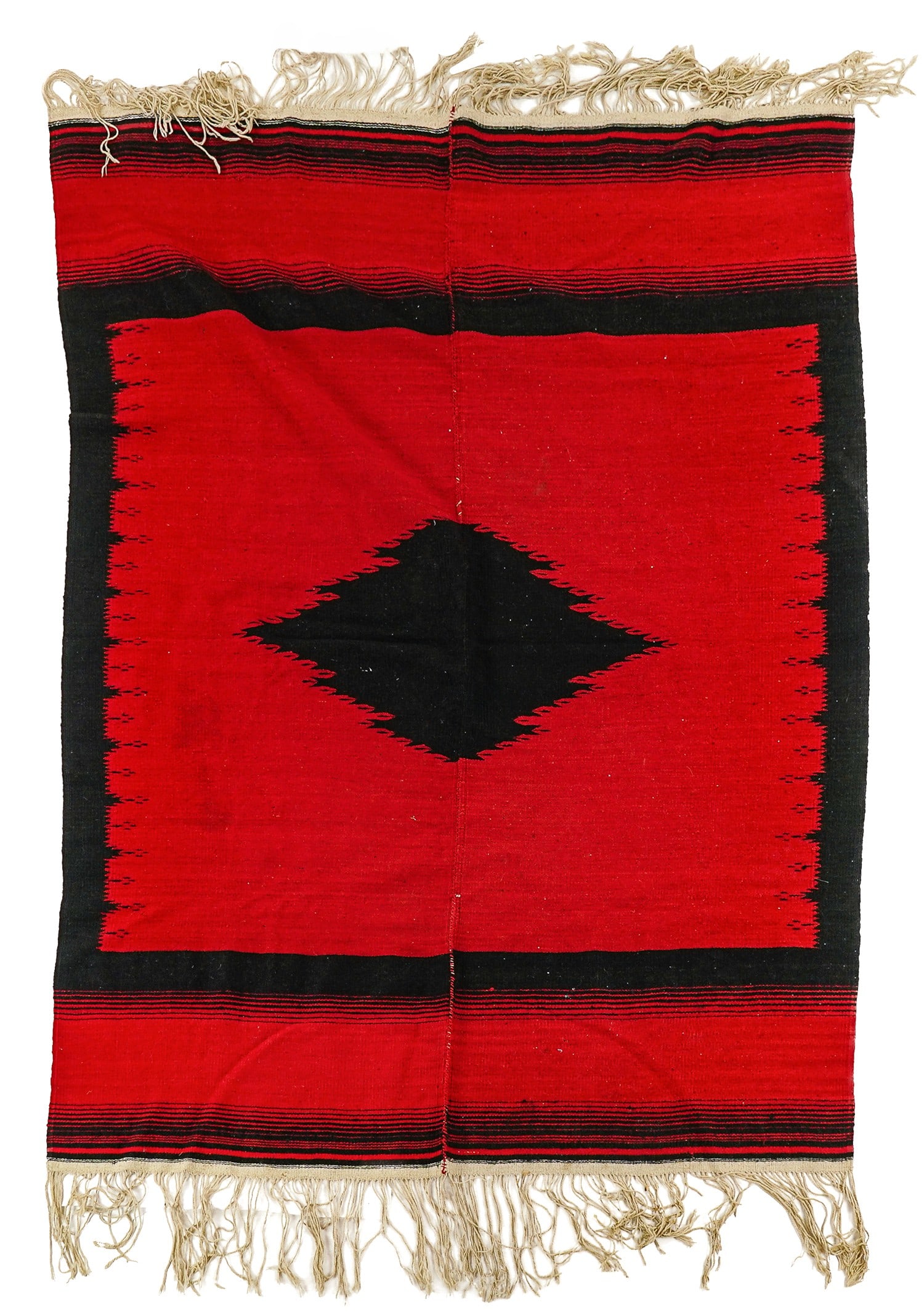 1940's Mexican Zapotec Weaving: 1940's Mexican Zapotec or Oaxacan flat woven blanket, middle seam, good condition, 62" x 75"