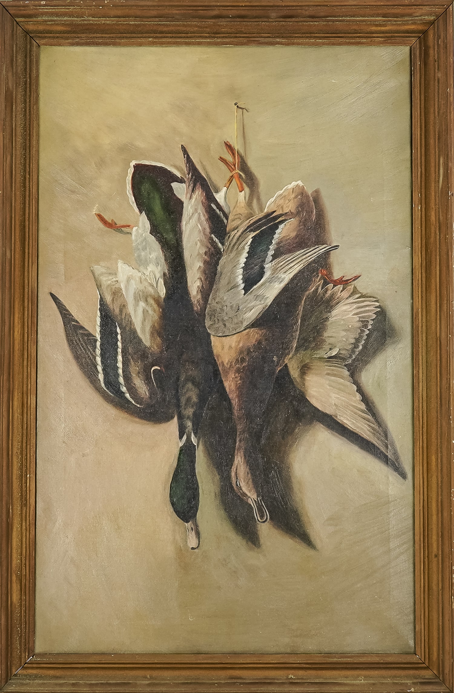 Early 20th c Hanging Game Oil on Canvas: Early 20th c hanging game oil on canvas, unsigned, good condition, sight 21" x 13"