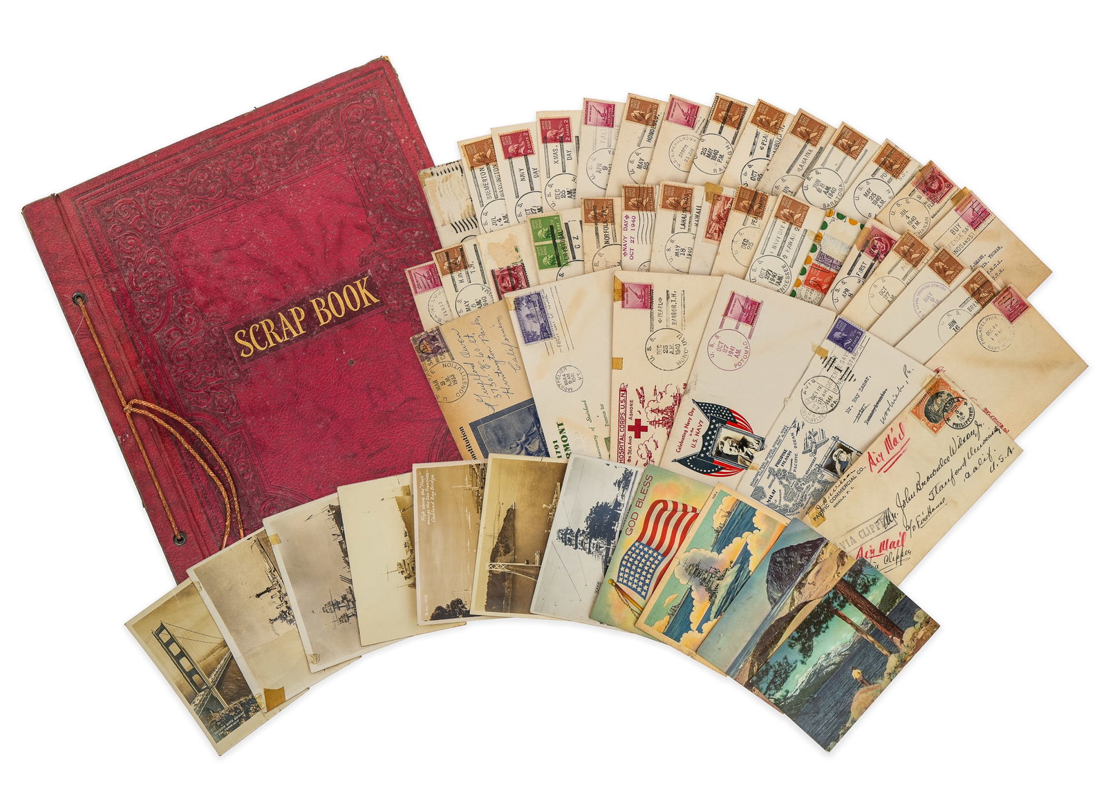 Pre-WWII US Navy First Day Covers: Pre-WWII US Navy first day covers (98 pcs), many with small inset b&w photos of ships, all with hinge marks & stains