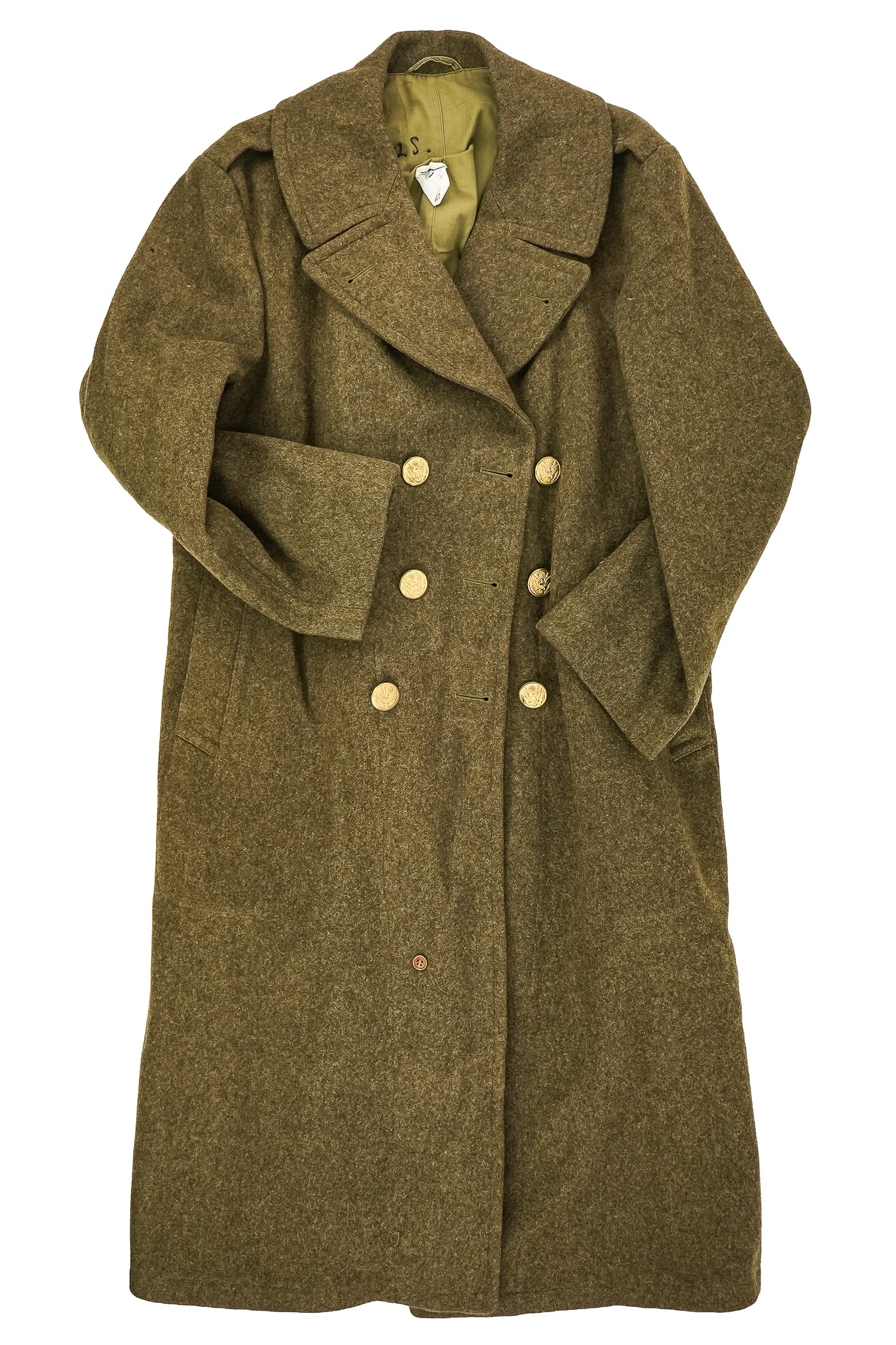 WWII Era Heavy Wool Army Coat: WWII era US Army heavy wool long coat, overall very good condition, marked 42 s