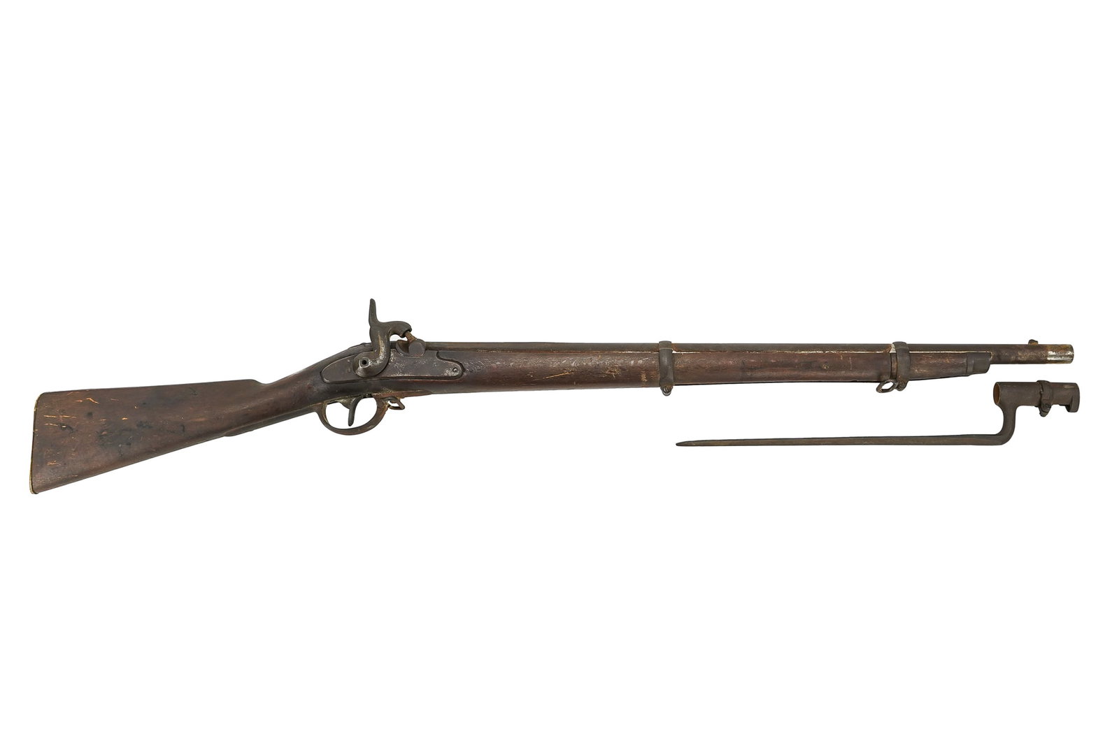 19th c Carbine with unmarked lock in .58 cal: 19th c Carbine or Cadet Rifle , Unmarked US Contract pattern lock and stock, 1/3 octagon barrel marked T.P. Field- FF on top of barrel at tang, h and tm proof marks. brass buttplate, 2 bands. .58 cal