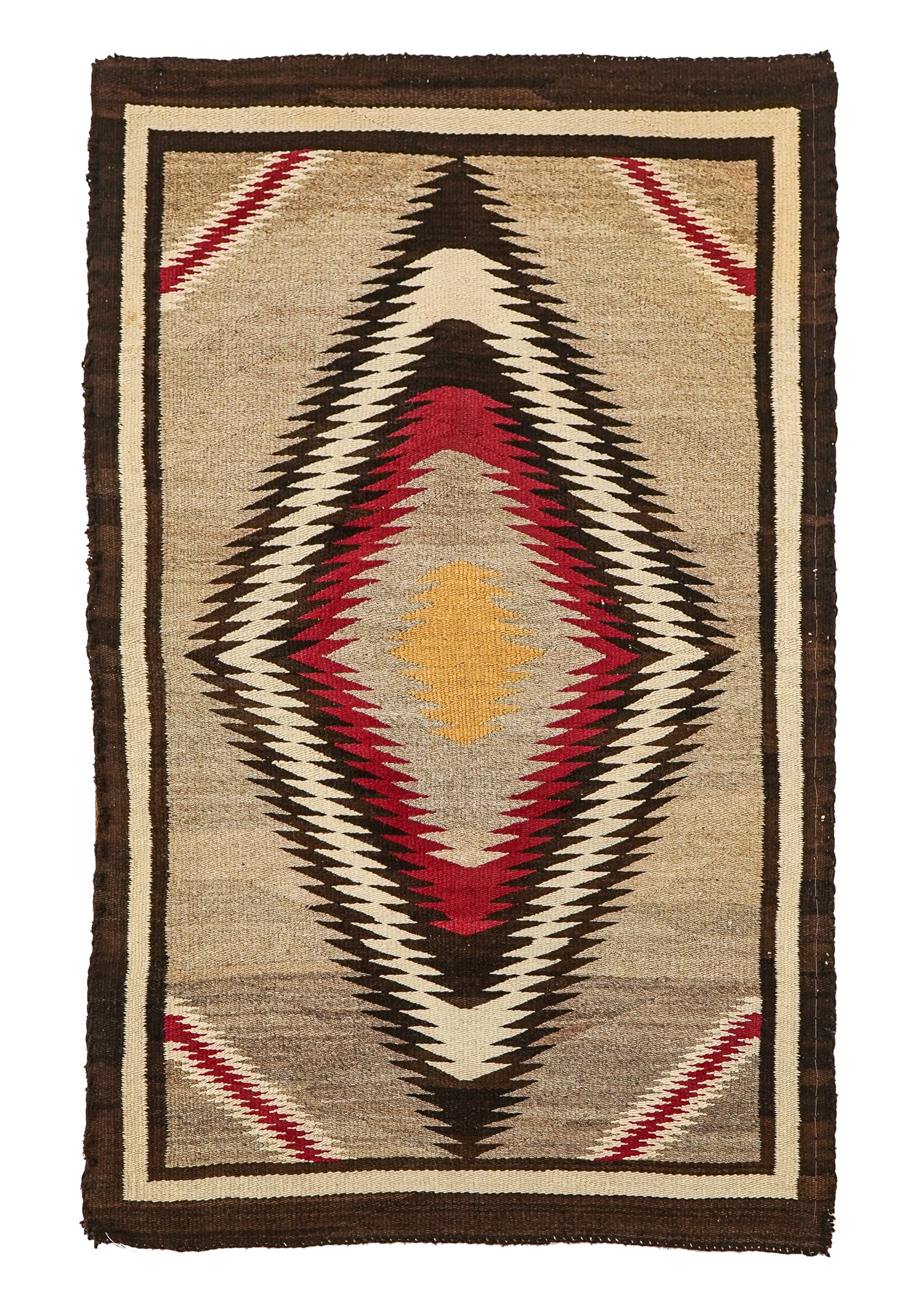 Navajo Five Color Dazzler Rug: Mid 20th c Navajo Klagetoh five color "eye dazzler" design rug, typical gray background, strong colors, excellent condition, 36" x 58"
