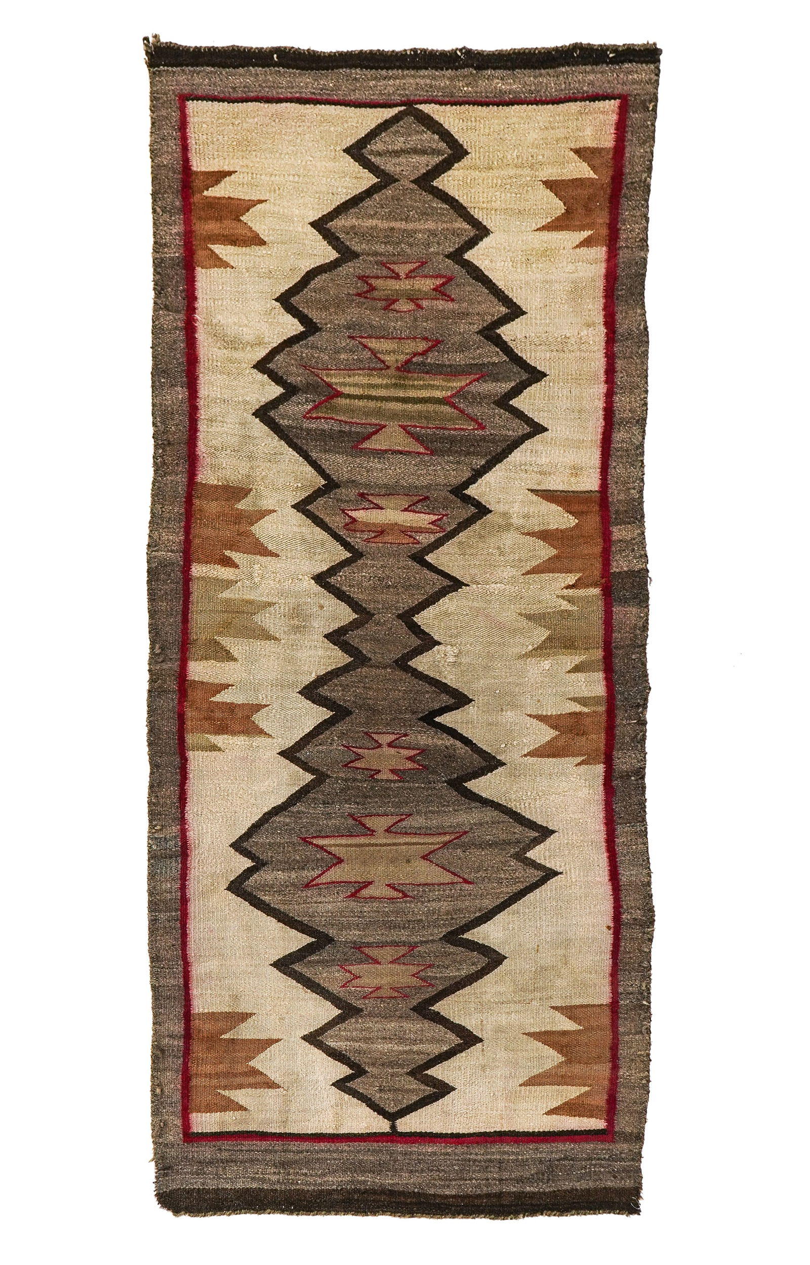 Navajo Five Color Runner: Navajo five color runner, some staining, color bleed, edge damage, 38" x 85"